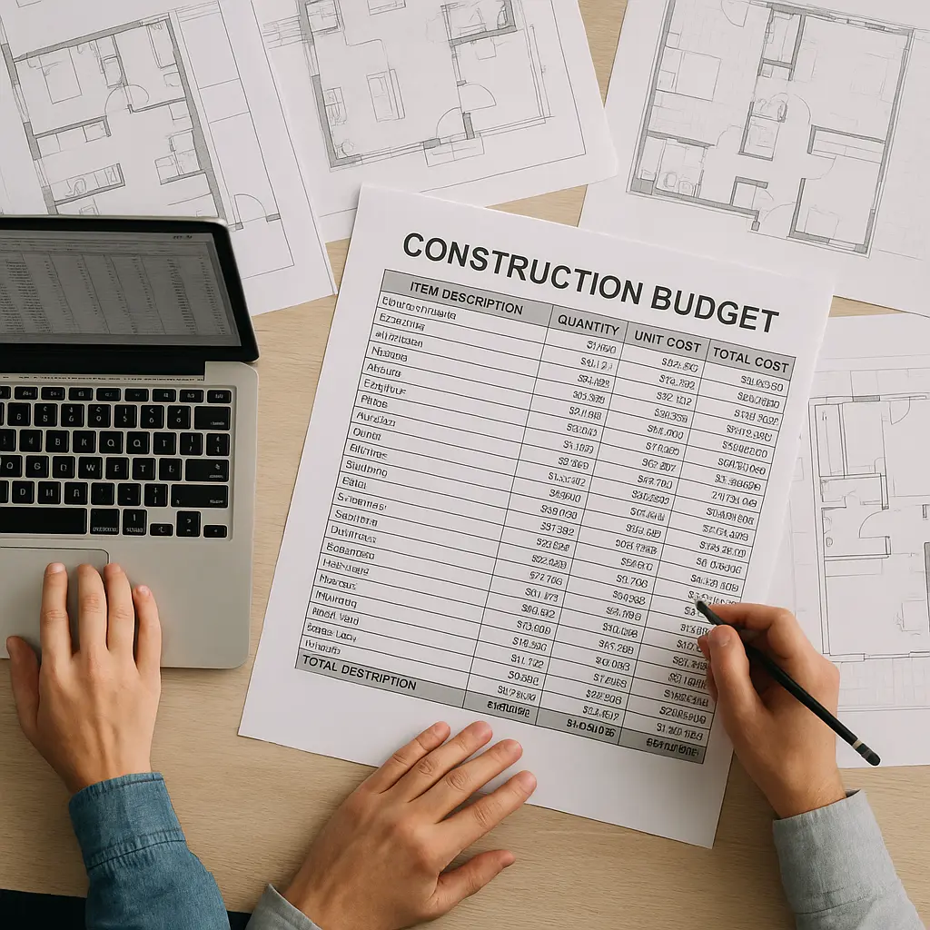 Estimator preparing a detailed construction budget spreadsheet