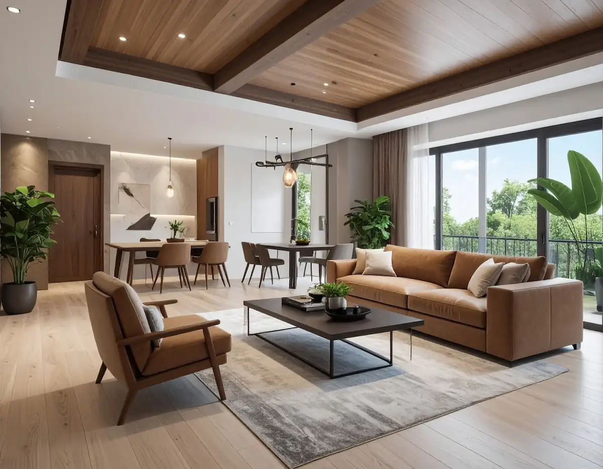 Interior design moodboard, materials and floor plan