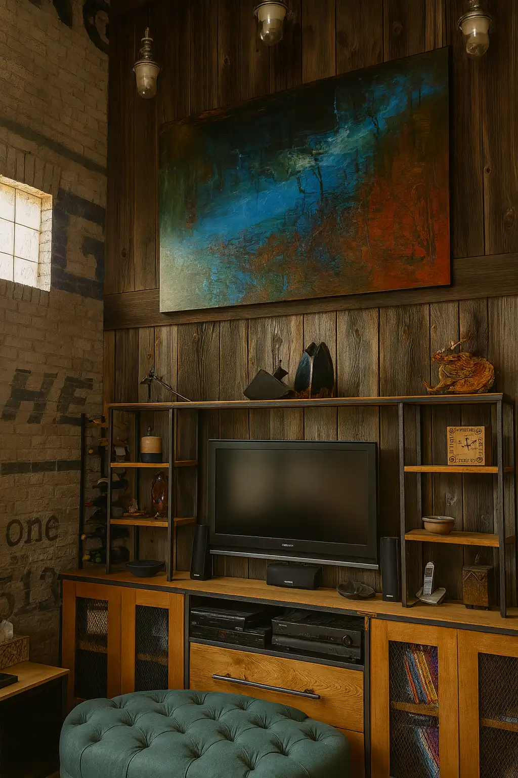 rustic-industrial living room