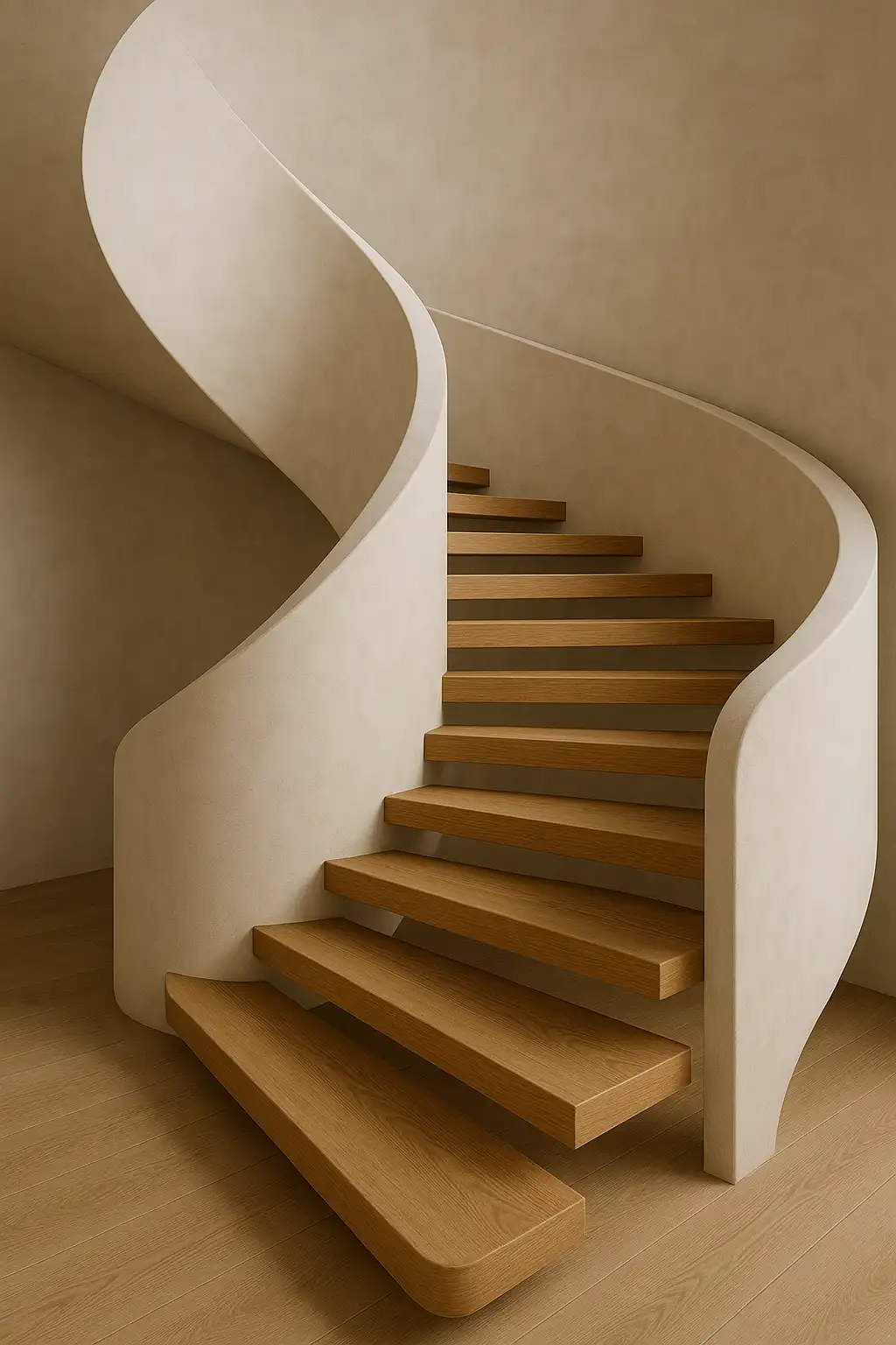 Sculptural staircase with wood treads