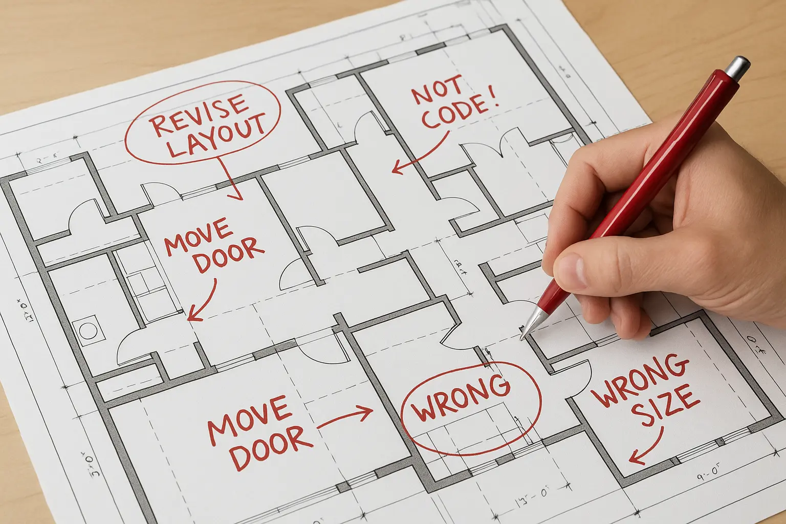 Reviewer comments marked on architectural drawings