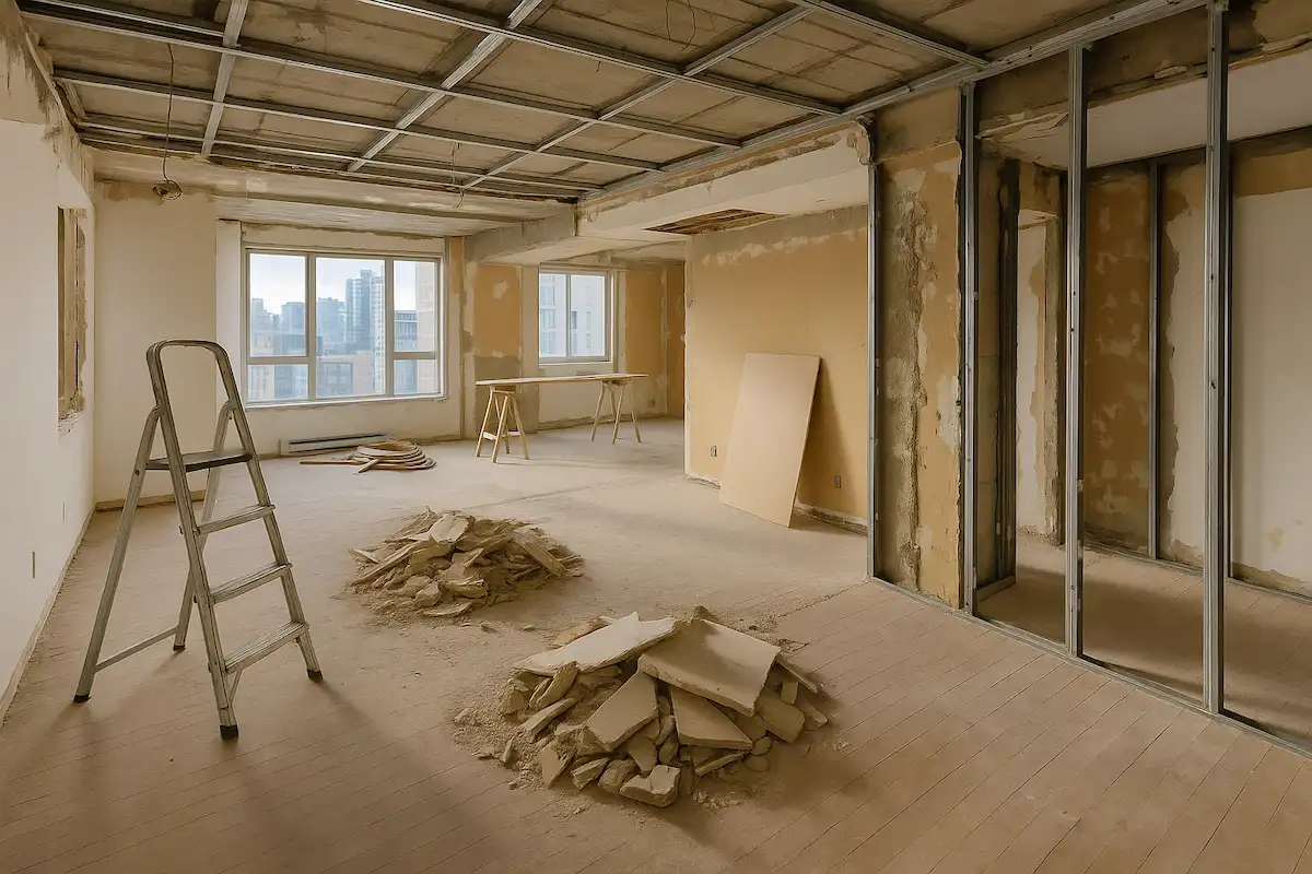 Modern residential renovation with new kitchen and open living